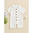 thumbnail image 3 of Suealasg Baby Boys Jumpsuit Infant Solid Color Short Sleeve Lapel Button Down Romper Bodysuits Newborn Summer One Piece Clothes, 3 of 8