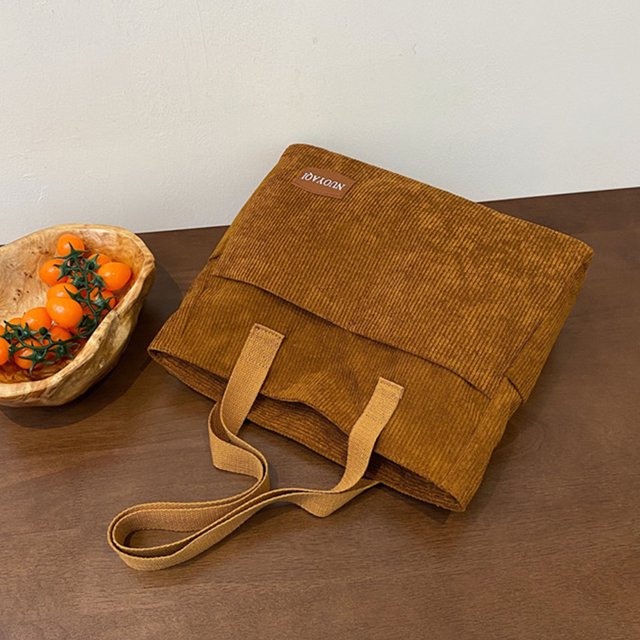 Bolso de mano informal de pana para mujer, bolso de otoño invierno con múltiples bolsillos de gran capacidad (marrón)