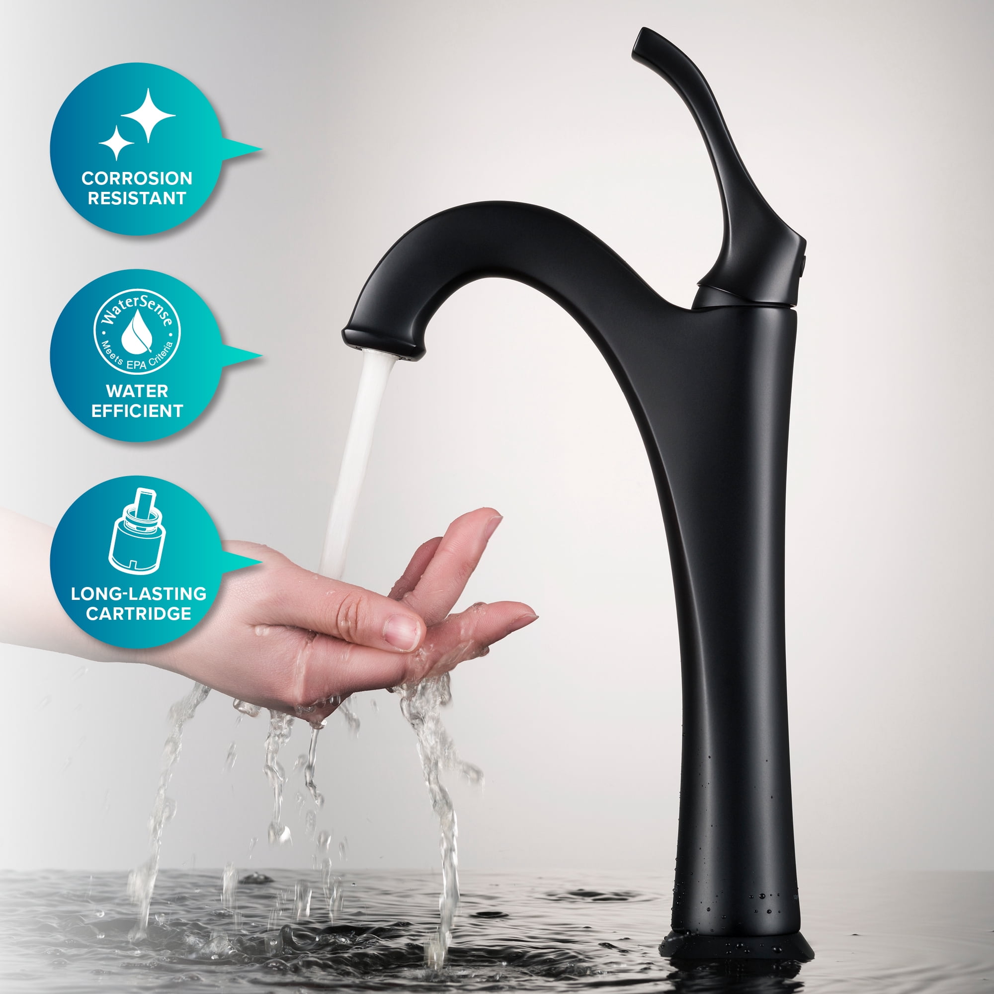 KRAUS Elavo 14-inch Round White Porcelain Ceramic Bathroom Vessel Sink and Matte Black Arlo Faucet Combo Set with Pop-Up Drain