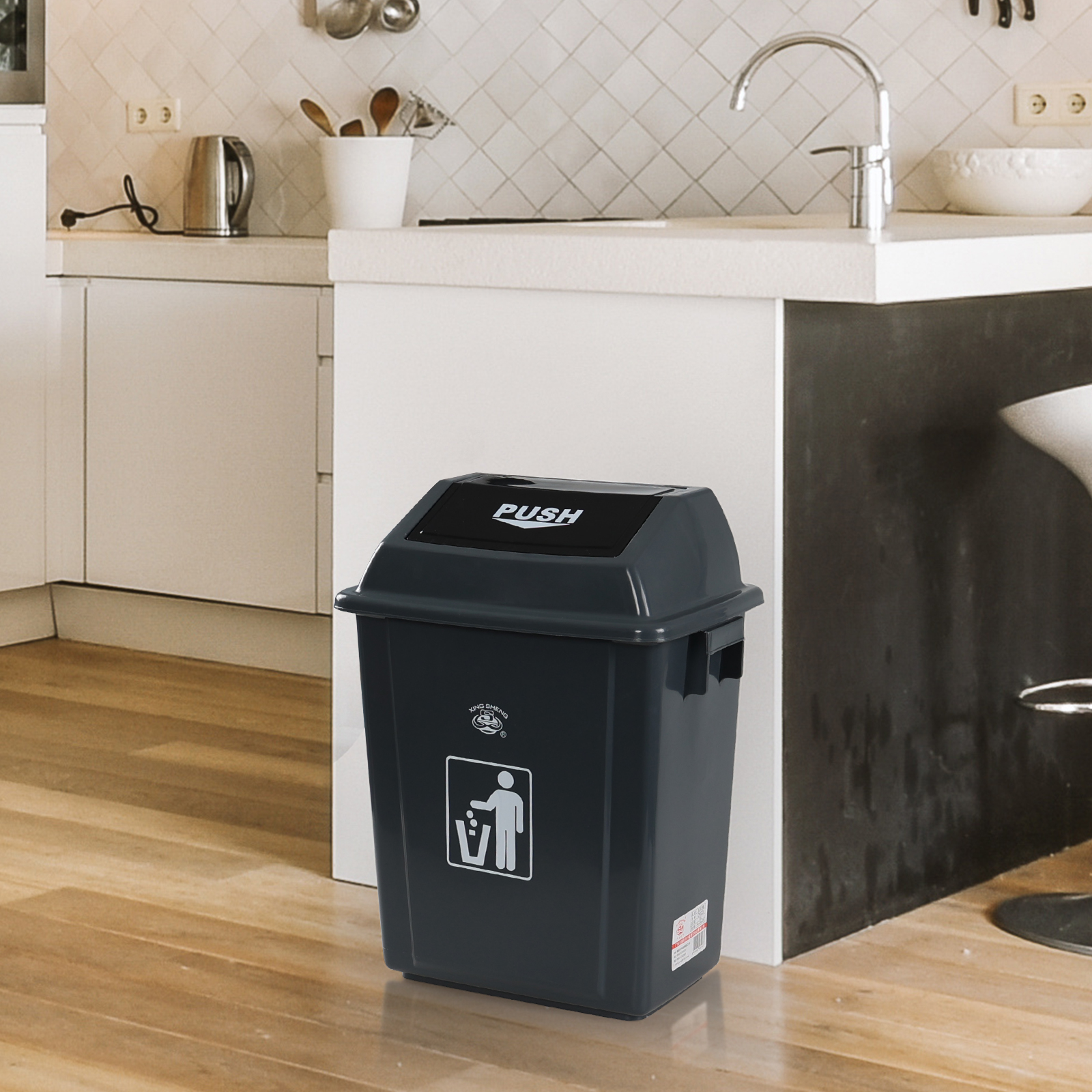 Dehouse 6 Gallon Swing Lid Trash Can for Kitchen, 4 Pack Plastic Swing Top Lid Kitchen Garbage Trash Can, Gray