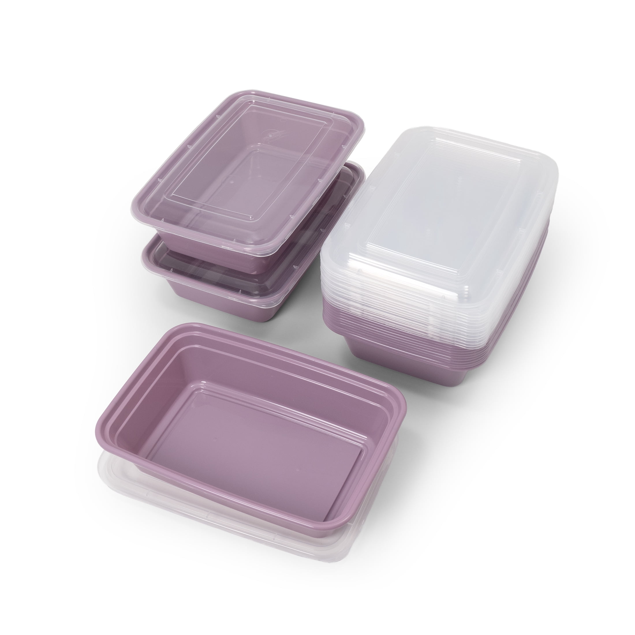 Mainstays 15-Pack 1-Compartment BPA-Free Plastic Meal Prep Food Storage Containers, Lilac Bloom