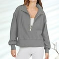 thumbnail image 2 of UJNDER Women's Quarter Zip Sweatshirt V Neck Pullover Long Sleeve Casual Set Style Grey XL, 2 of 5