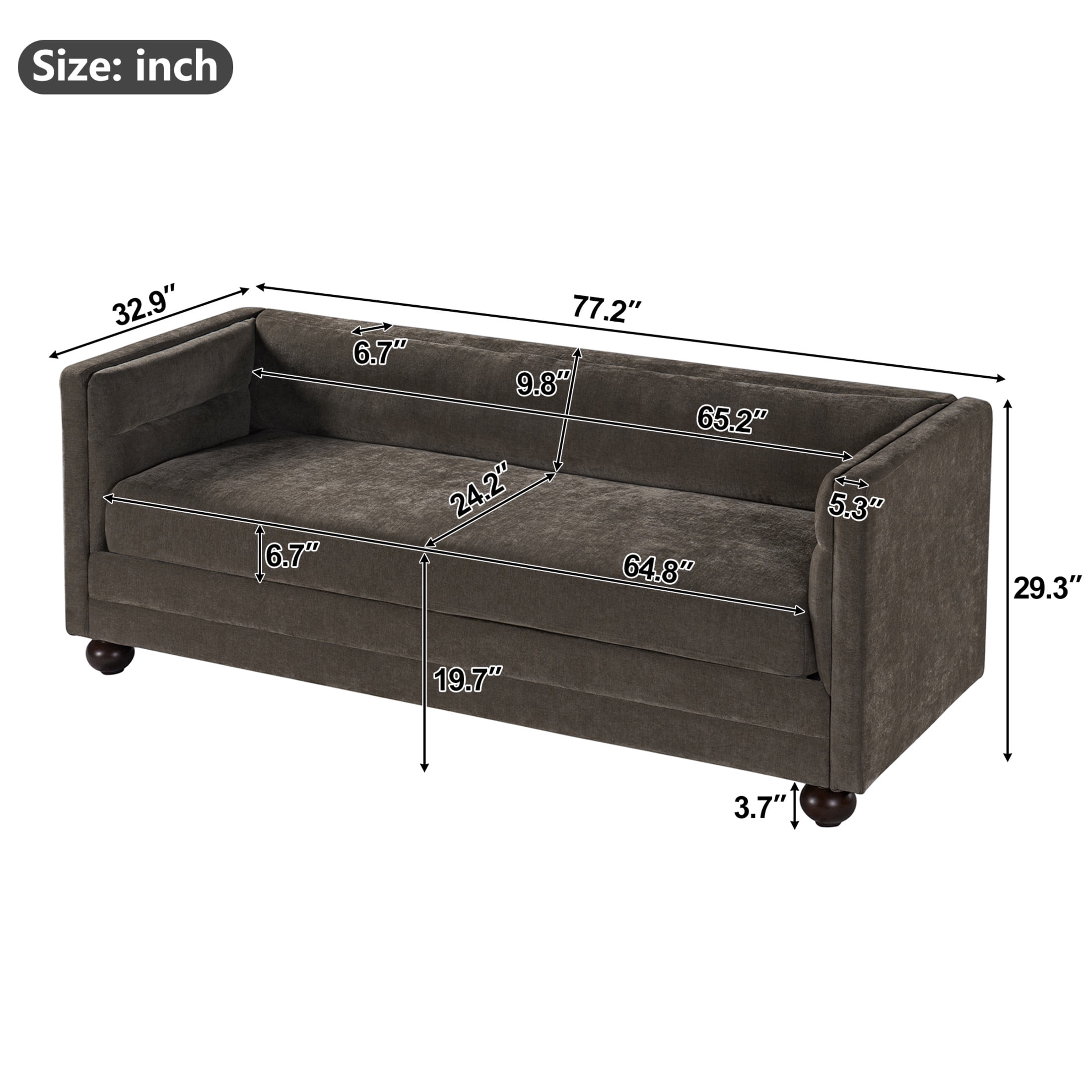 Christopher Knight Home 77.2" Modern Chenille Sofa Couch with Square Arms, 3 Seats, Wood Legs, Light Brown
