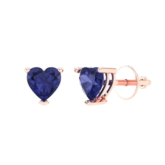 1.5 ct Screw-Back Stud Earrings for Women | 6.0mm Heart Cut Simulated Tanzanite | 18K Rose Gold