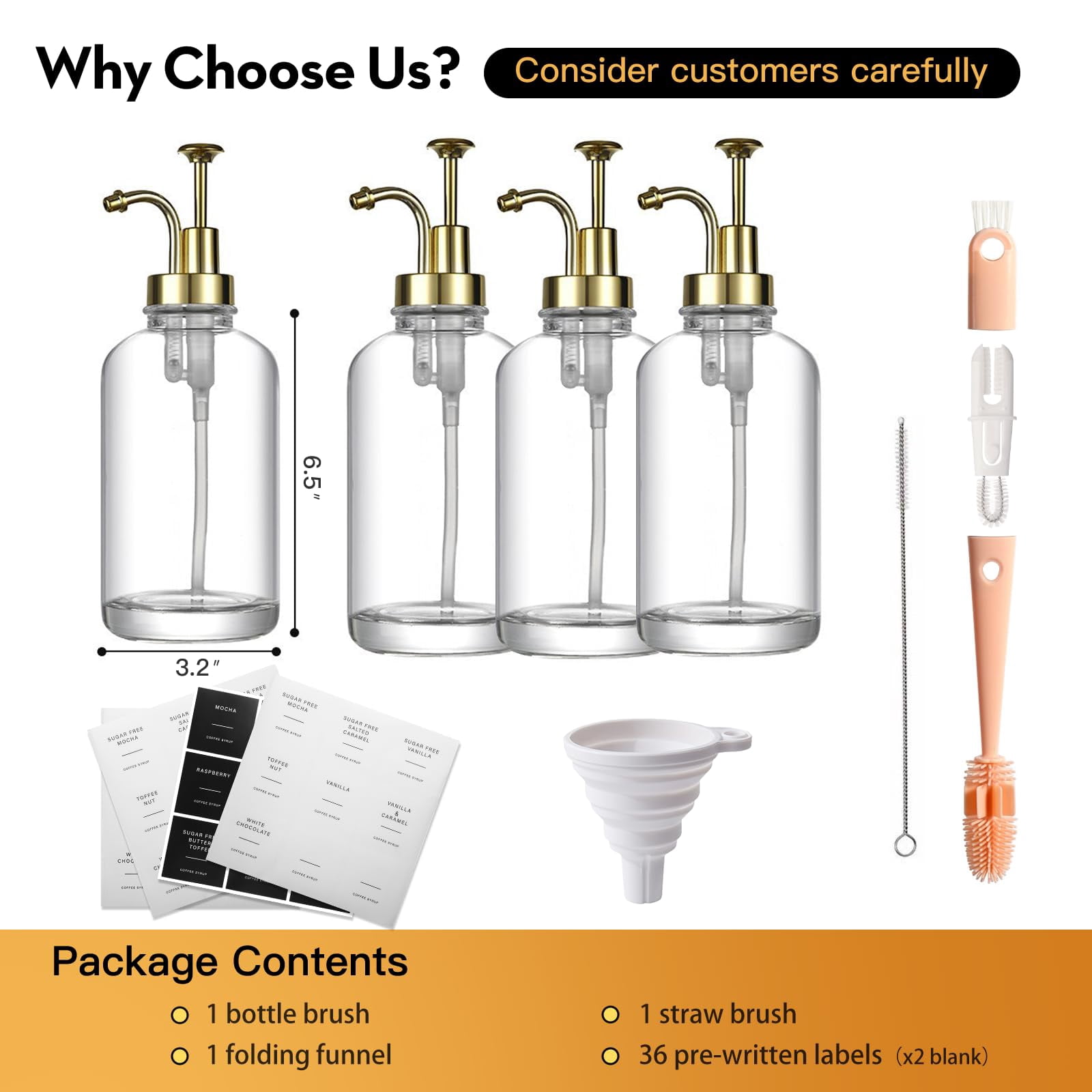 Coffee Syrup Dispenser-4pack 16.9 Oz 500ml Bar Accessories Pump Dispenser For Contains Cleaning Tools  Funnel