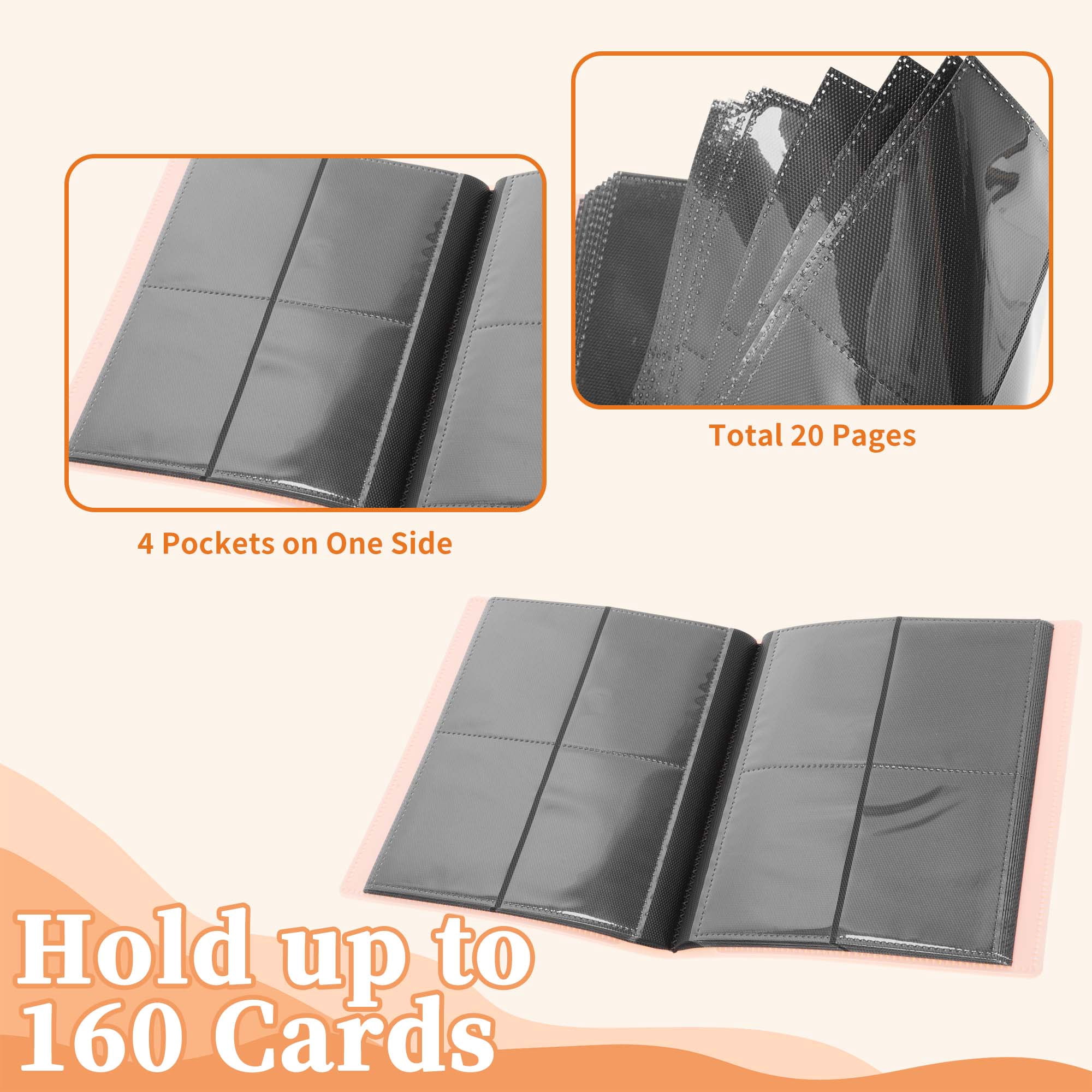 Unique Bargains Card Binder with 160 Card Capacity 4 Pockets and 20 Pages ["Pink"]