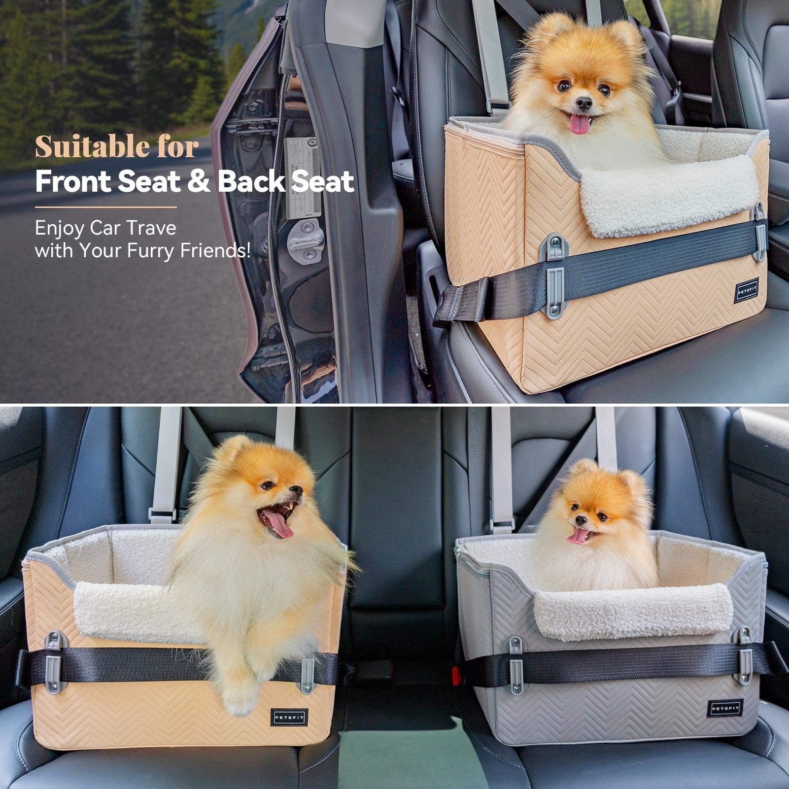 PETSFIT Cat Car Seat, Waterproof PU Leather ,Patent Safe Buckles, Dog Booster Car Seat for Small Pets up to 25lbs (Orange)