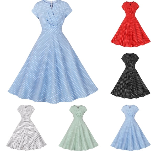 LEKWK 1950S Dresses for Women Cap Sleeve Keyhole Neck A Line Dress Vintage Dress Polka-Dot Print Midi Dress Cocktail Dress Fit And Flare Party Prom