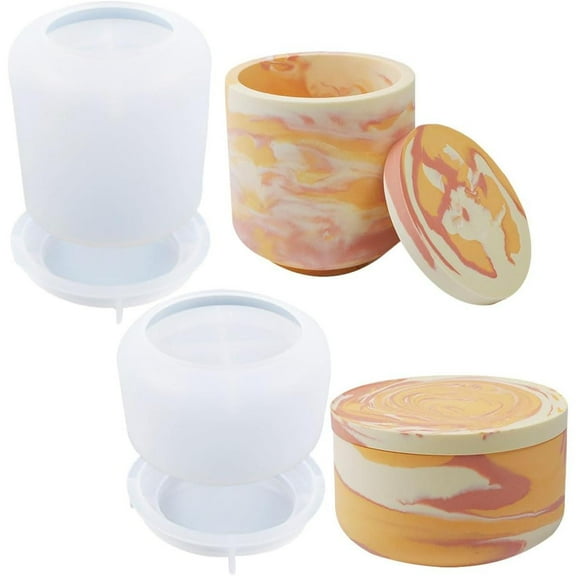 2Pcs/Set Large Jar Resin Mold with Lid Silicone Resin Box Mold, Creative Silicone Pot Molds, for Epoxy Resin Jewelry Trinket Candle Holder Organizer Mold Plant Mold DIY Resin Concrete Crafts