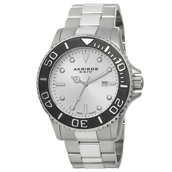 Men's Swiss Quartz Sunray Dial Stainless Steel Silver-Tone Bracelet Watch