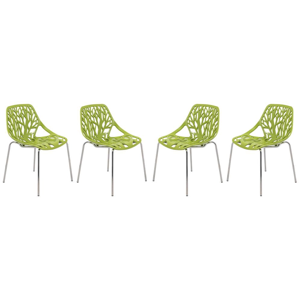 LeisureMod Dining Chair with Molded Polypropylene Seat and Chrome Legs Tree-Inspired Cutout Back Design Stackable for Modern Home, Kitchen, Cafes Asbury Collection
