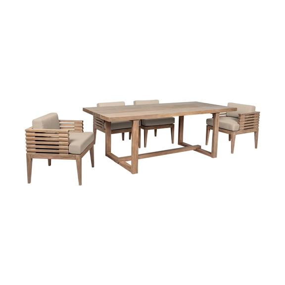 Vivid Outdoor 5 Piece Dining Set in Light Eucalyptus Wood with Cushions