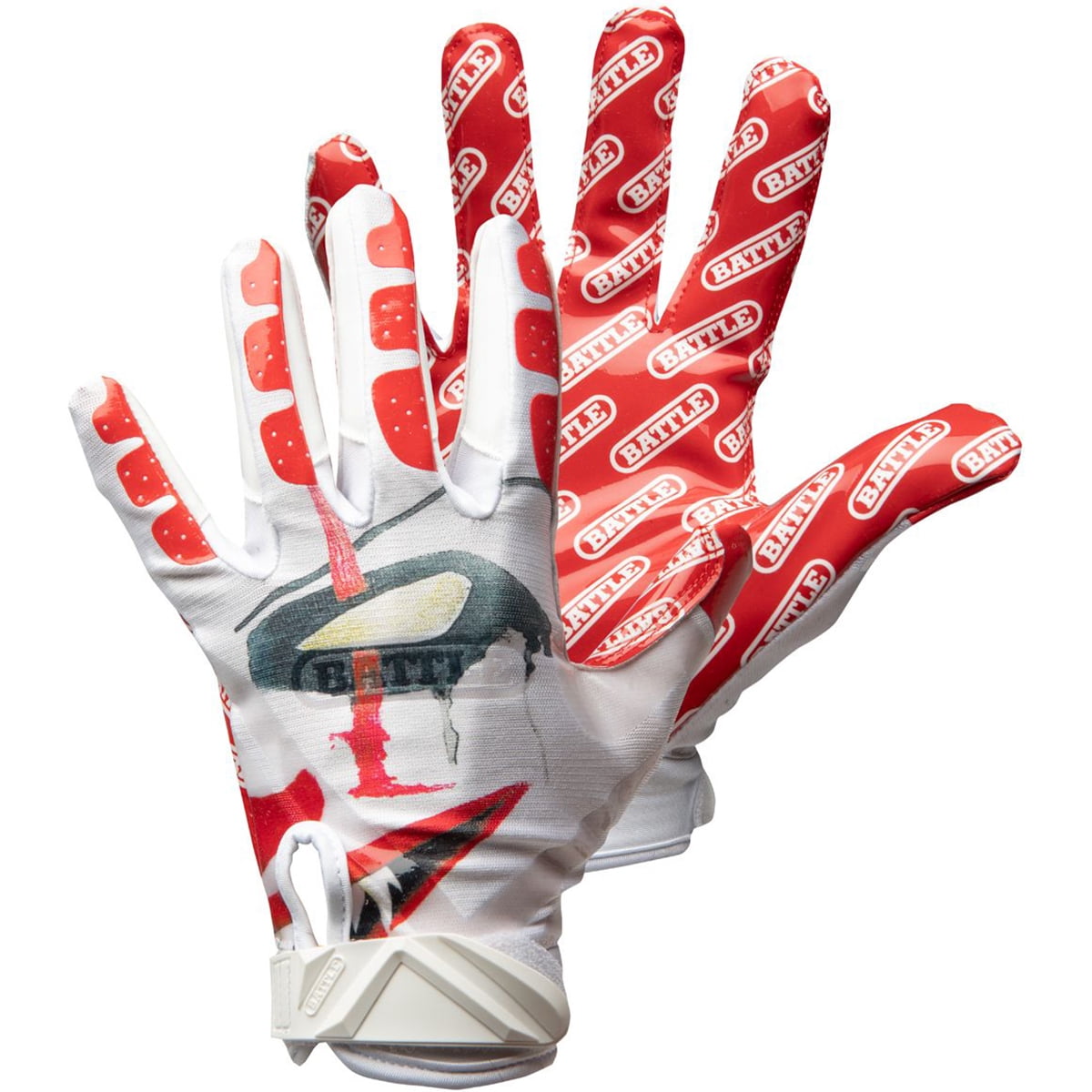 Battle Sports Clown Adult Cloaked Football Receiver Gloves - Medium - White