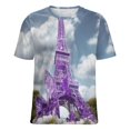 thumbnail image 5 of Blossoming Paris Eiffel Tower Women's Short Sleeve Tops Casual Blouses T Shirt, 5 of 6