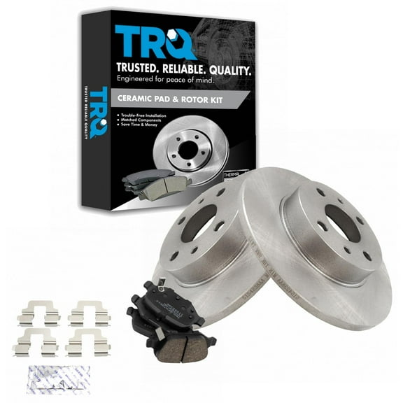 TRQ Rear Brake Pad & Rotor Kit Brake Pads Brake Rotor Ceramic Solid Fits Select 2012-2019 Fiat 500
