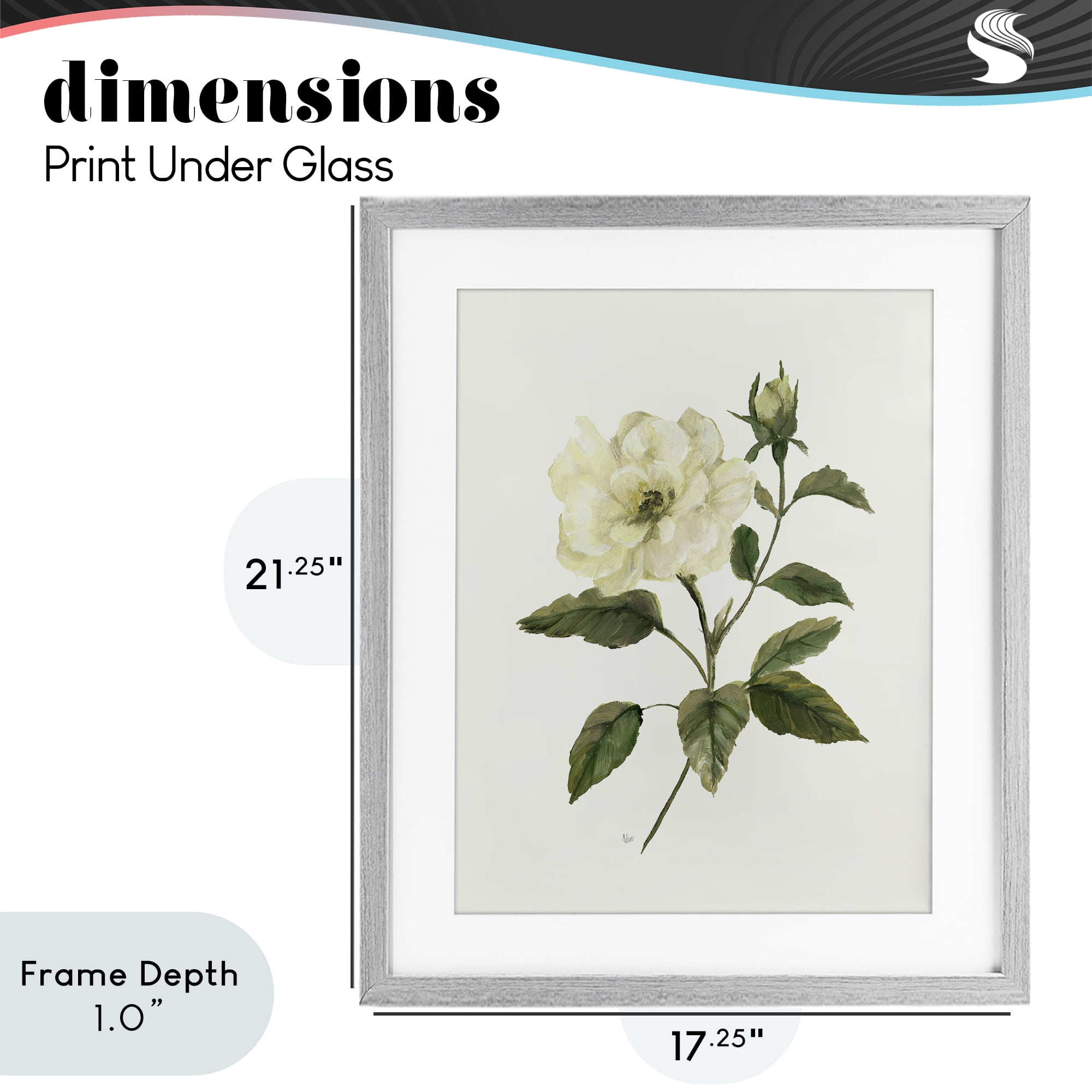 Stupell Industries Ivory Rose Bloom With Green Foliage Gray Framed Print Under Glass, design by Nan