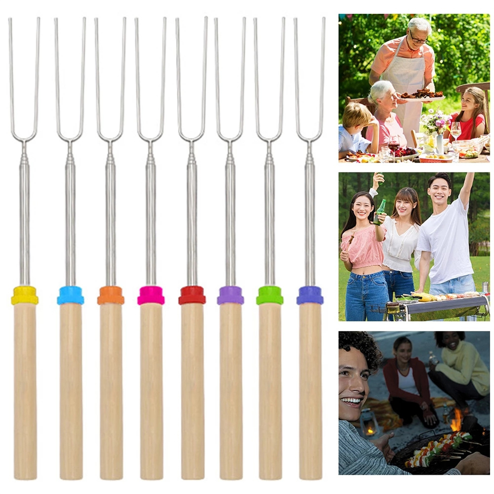 Set of 8 Marshmallow Roasting Rods, Telescoping Stainless Steel 8 Piece Set. Camping Hot Dog