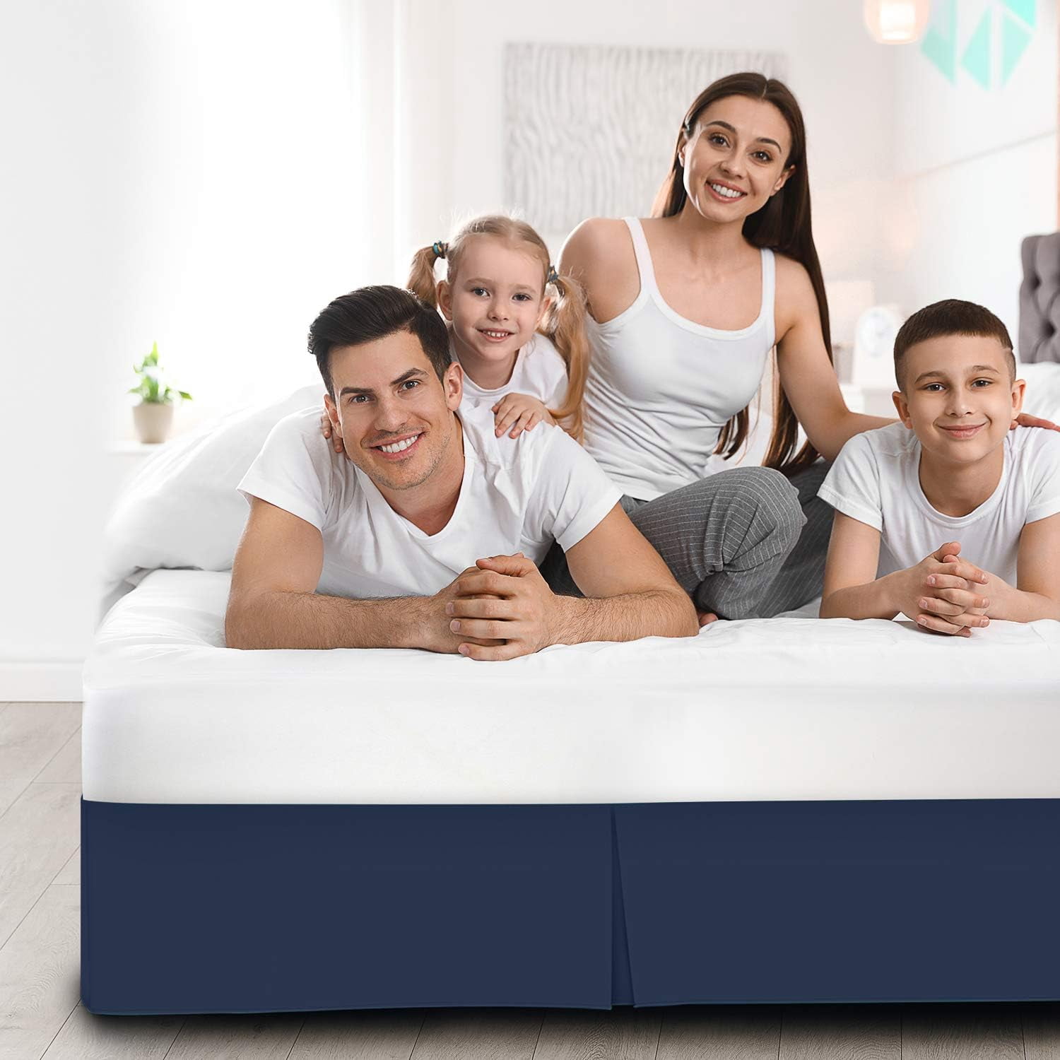 Twin XL Size Pleated Bed Skirt, Navy Blue, 10 Inch Drop, 120 GSM Microfiber, Wrinkle-Free, Fade Resistant, Easy Fit Box Spring Cover