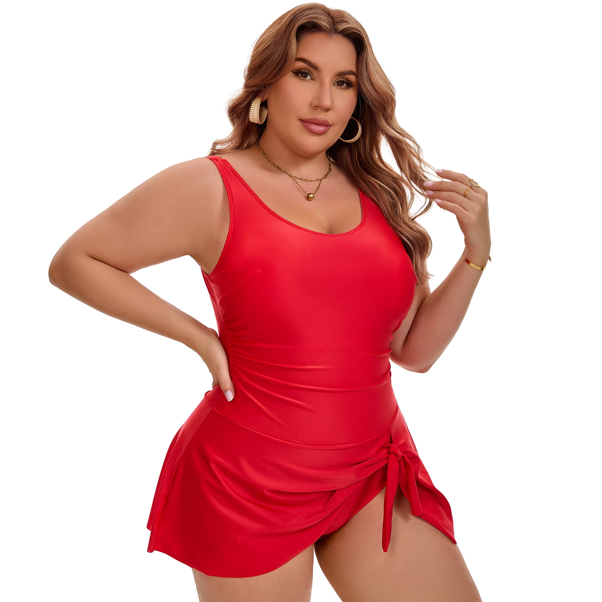DARING DIVA Women's Plus Tummy Control Beach Vacation Swimdress 5X Red