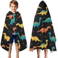 thumbnail image 3 of Black Colorful Dinosaurs Pattern Hooded Bath Towel，50"x30" for Ages 3 To 12 Kids, Quick Dry Lightweight Soft Microfiber Hood Beach Towel Cover Up for Kids, 3 of 7