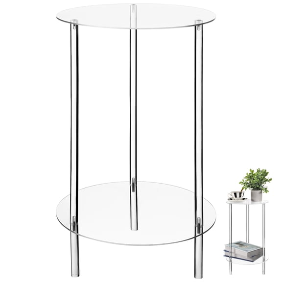 Acrylic Detachable End Table, 2-tier Clear Round Acrylic Coffee Table, 11.8 x 15.7" Modern Small Side Desk, Detachable Beside Desk for Living Room, Bedroom