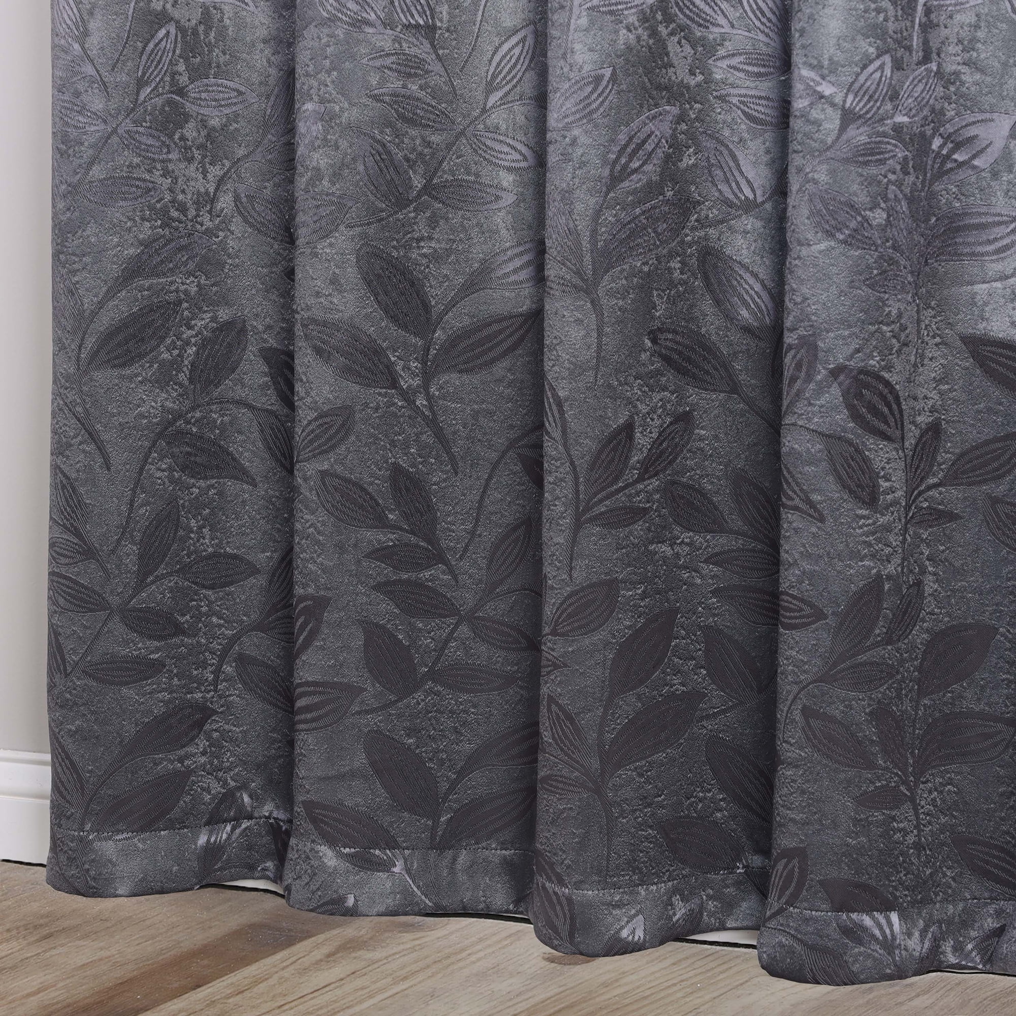 Superior Blackout Leaves Curtains Set of 2, Light Filtering Grommet Curtain Panel Set, Charcoal, 52"W x 72"L