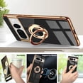 thumbnail image 3 of Compatible with Google Pixel7 Pro 5g Cell Phone Case Ultra Slim Thin with 360°Finger Ring Stand Metal Electroplated Soft TPU Frame Full Body Shock-Absorption Bumper HardBack Mobile Cover-Black, 3 of 14