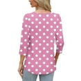 thumbnail image 3 of Ayolanni 3/4 Length Sleeve Women's Tops Cute Pink Boat Neck Polka Dot Buttons Blouses Tshirts Shirts for Women XXXL, 3 of 7