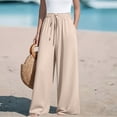 thumbnail image 7 of Summer Linen Pants Women Bow Tie Knot High Waisted Wide Leg Palazzo Flowy Trousers Yellow M, 7 of 7