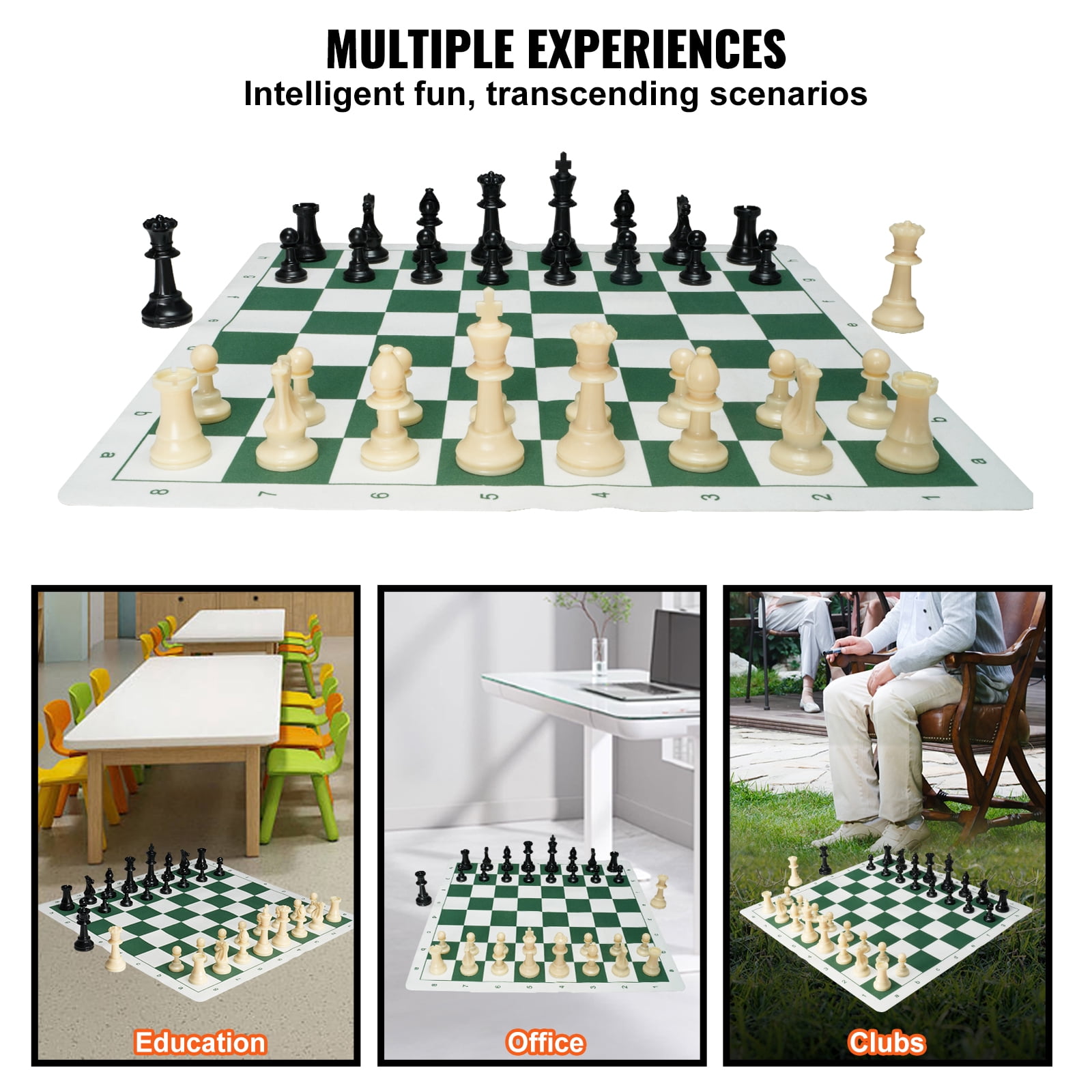 KFFKFF Tournament Chess Board Set, 20" Foldable Portable Silicone Chess Game Gift
