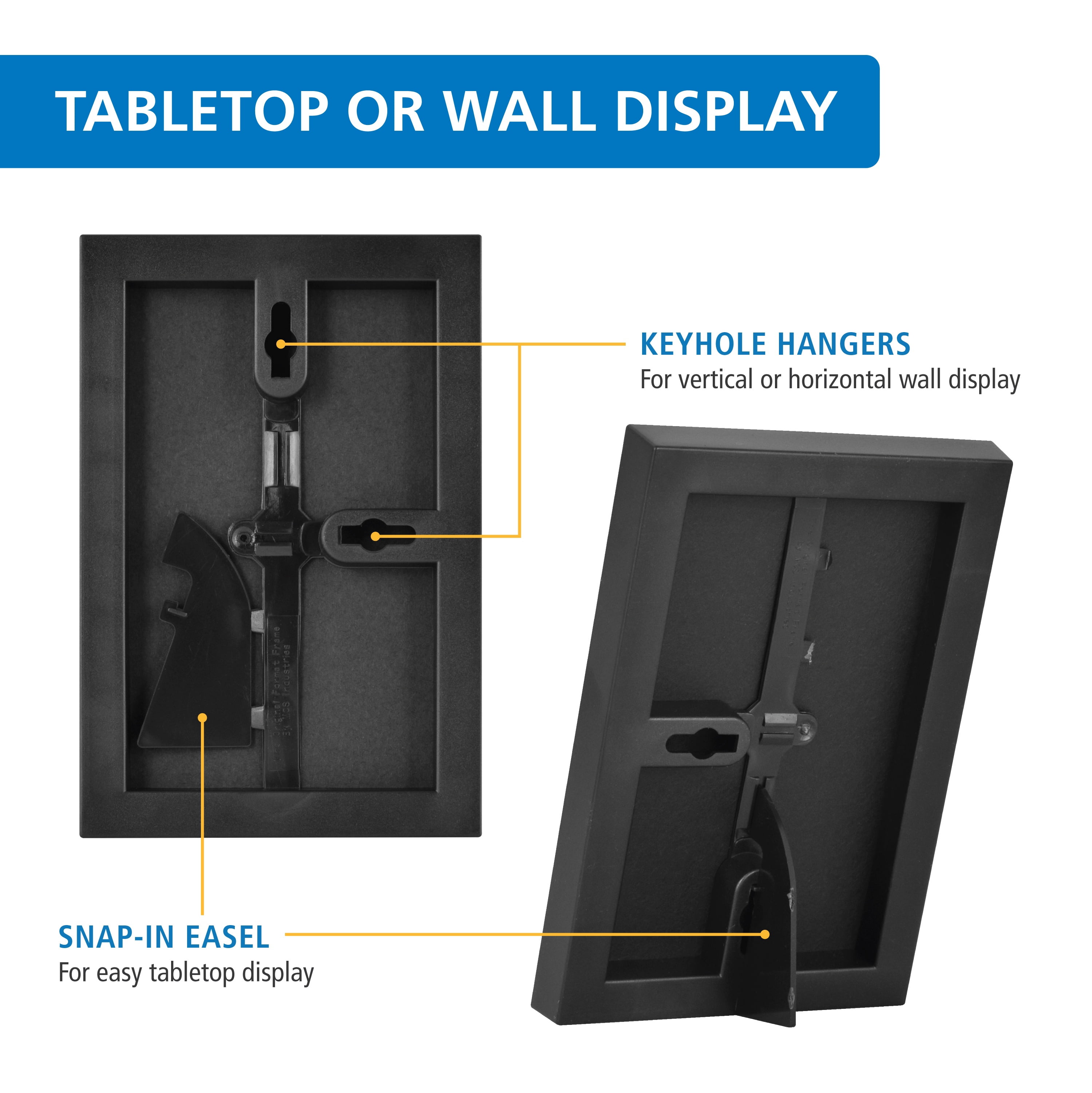 Mainstays 4x6 Picture Frame Black Front Loading Wall or Tabletop Photo Frame, Set of 2