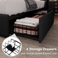 thumbnail image 4 of Feonase Upholstered Full Size Bed Frame with 4 Storage Drawers, Large Wingback Storage Headboard, No Box Spring Needed, Black, 4 of 6