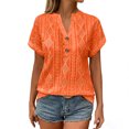 thumbnail image 4 of Favoffer Women’s Textured V-Neck Blouse Short Sleeve Button Front Casual Linen Tops Solid Color Loose Fit Lightweight Breathable Summer Shirts, 4 of 8