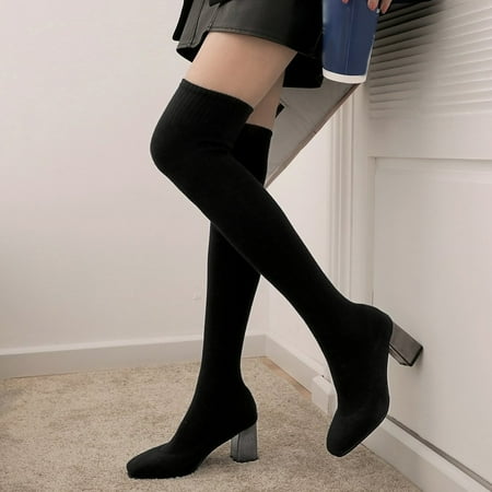 

Cathalem Womens Knee High Snow Boots Over The Knee Boots For Women Minimalist Heeled Womens Hiking Boots High Top Black 7.5