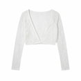 thumbnail image 4 of Conairie Women Swim Suit Coverup Crop Top Long Sleeve Shawl Lace Short Sleeve Shrug Lace Lined Cardigan Solid Color White M, 4 of 4
