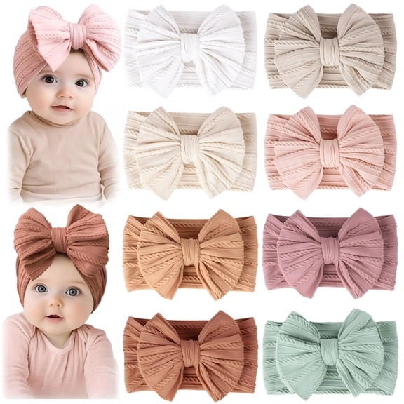 TUWAFE 8 Pack Soft Nylon Baby Headbands Elastic Hair Bows for Toddler Daily Wear