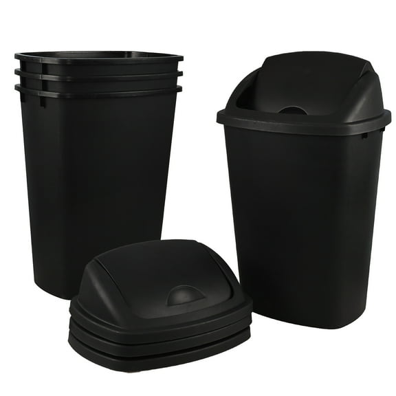13 Gallon / 50 L Swing Lid Tall Kitchen Trash Can, 4-Pack, Restaurants, Garage, Classroom, Office Garbage Bins, Black