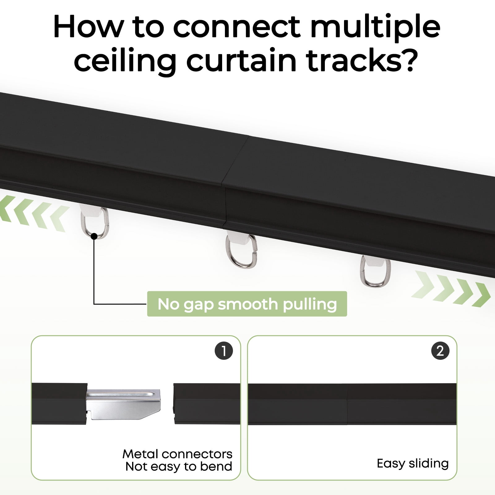 Ceiling Curtain Track Room Divider Curtain Rods Set with Hooks,3FT-12FT Adjustable Length Curtain Track,Black