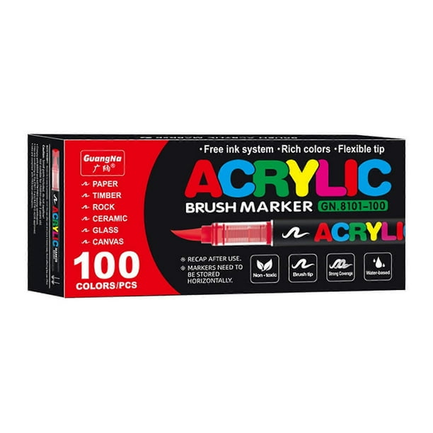 Straight Liquid Acrylic Markers 12 Colors Flexible Soft Brush Tip Brush Acrylic Paint Pen for DIY Craft Projects