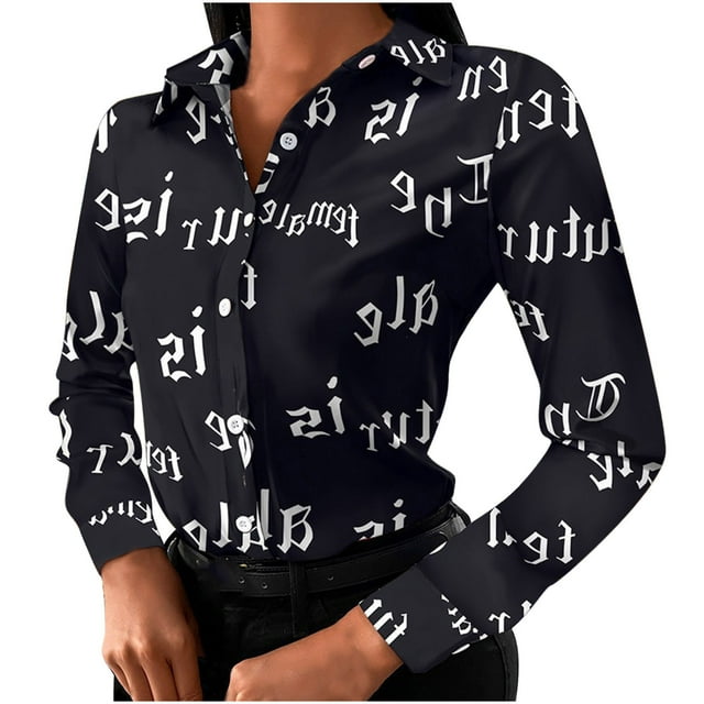 Pompotops Mode Été Femme Slim Professionnel Col en V Imprimé Décontracté Manches Longues Blouse