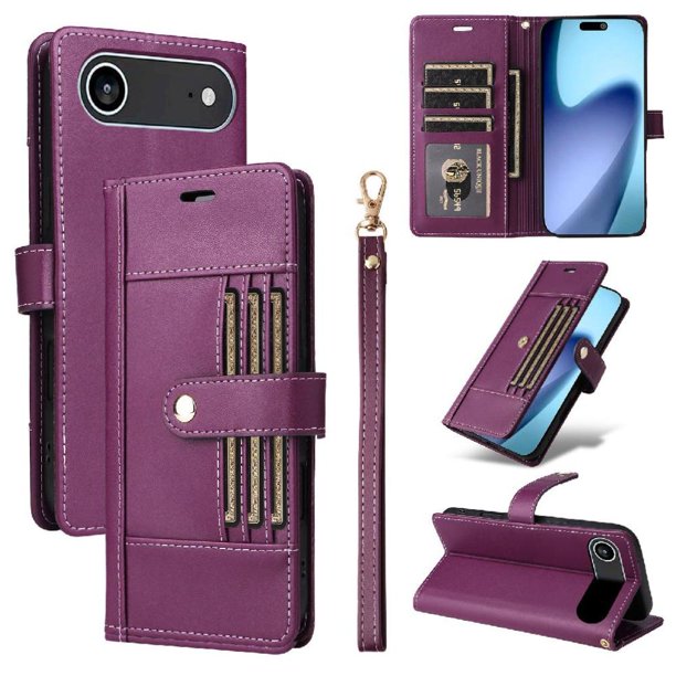 FOXDOCK Funda tipo Cartera para iPhone 17 Air – Cubierta de Cuero PU con Múltiples Ranuras, Bolsillo para Efectivo y Correa de Muñeca
