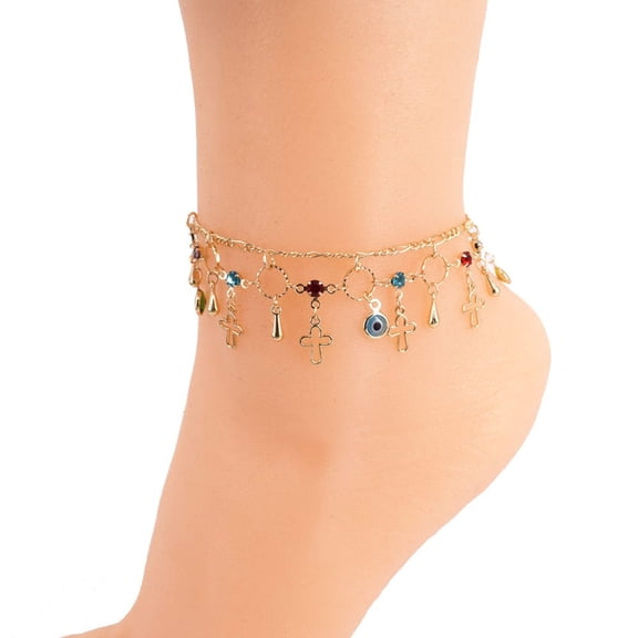 JoeytheJewelryNY 18k Layered real gold Plated colors stones cross anklet bracelet #7