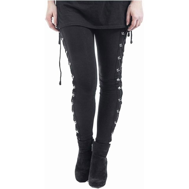 Pantalones de mujer, leggings góticos con cordones laterales, negros, ajustados, para invierno y Navidad.
