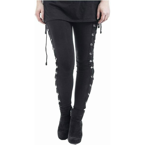 Pantalones de mujer, leggings góticos con cordones laterales, negros, ajustados, para invierno y Navidad.