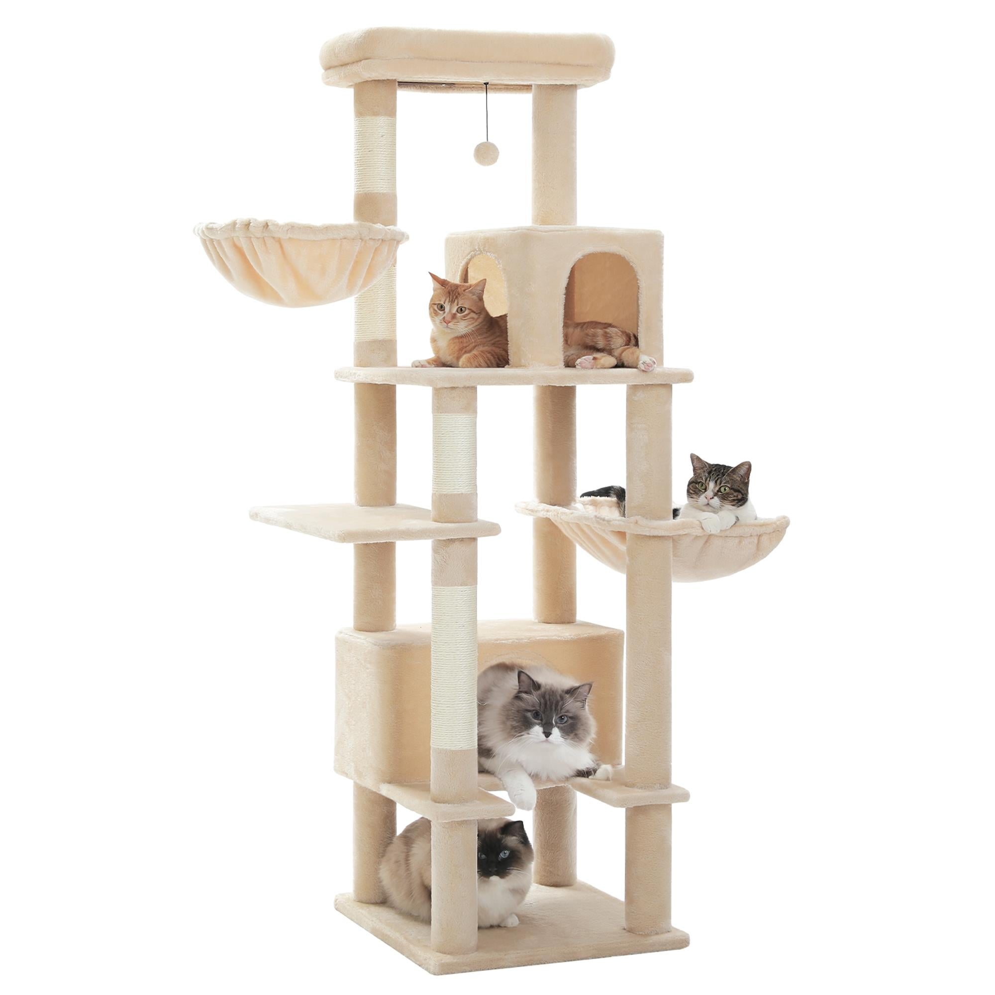 Kadyn 66" Cat Tree Tower for Big Cats, Cat Tree House Furniture with Hammock, Indoor Cat Condo for Adult Cats, Beige
