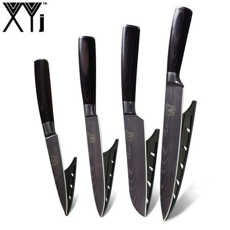 XYj 4 Pcs Set 7Cr17 Stainless Steel Kitchen Knife Beauty Pattern Blade Best Cooking (Best 4 Blade Stainless Prop)