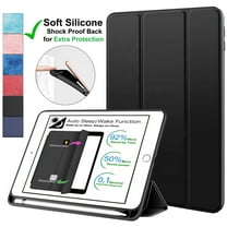 iPad 10.2 Inch 9 8 7 2021 2020 2019 [iPad 9th / 8th / 7th Gen ] A2197 A2270 A2602 Smart Magnetic Trifold Pencil Holder Soft Silicone TPU Back Cover - Black