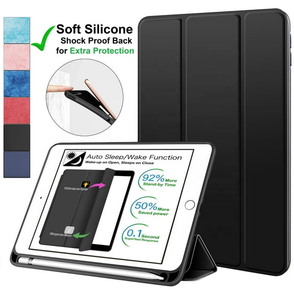iPad PRO 11 Inch 1st [ PRO 11 2018 1 Gen ] A1980 A1934 A2013 A1979 MTXN2LL/A MTXP2LL/A MTXR2LL/A Smart Magnetic Trifold Pencil Holder Soft Silicone TPU Back Cover - Black