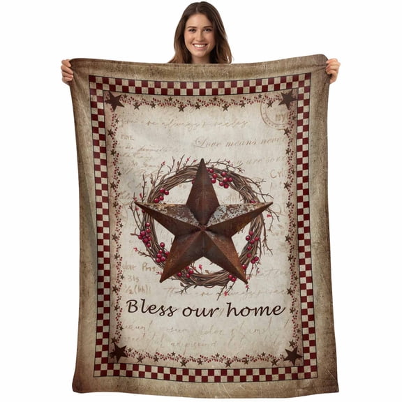 Western Star Retro Blanket Soft Cozy Warm Throw Blanket for Couch, Plush Fuzzy Flannel Fleece Blankets for Sofa, Country Texas Stars Res Buffalo Plaid Bed Blankets Lightweight Gifts for Men, 40"x50"