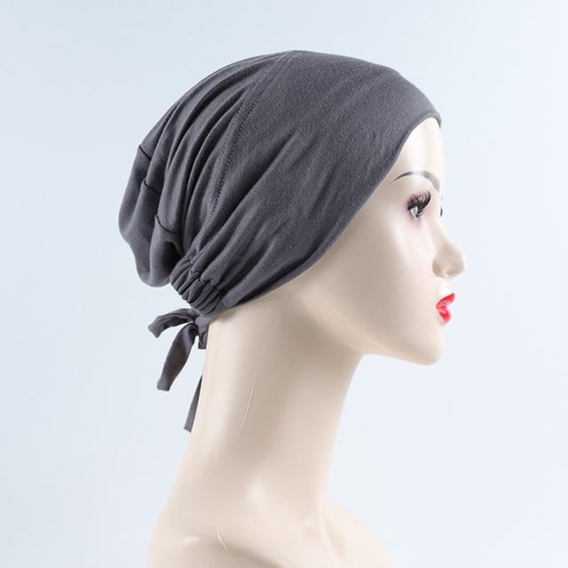 PEIXUN Women's Muslim Elastic Band Ethnic Hijab Solid Color Adjustable Small Cap Tube Cap Wrapped Turban Cap Lace Up